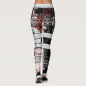 Aztekisches Blumenrosa Lila und schwarzes Rose Mus Leggings (Rückseite)