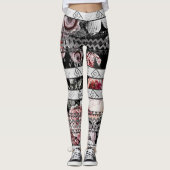 Aztekisches Blumenrosa Lila und schwarzes Rose Mus Leggings (Vorderseite)