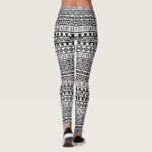 Aztekisches Einflussrpt-Muster-Schwarzes auf Weiß Leggings (Rückseite)