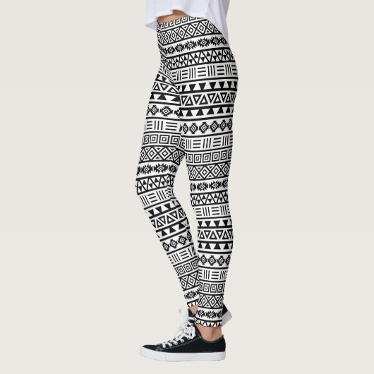 Aztekisches Einflussrpt-Muster-Schwarzes auf Weiß Leggings (Links)