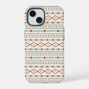 Aztekisches Formenmuster Rost Teal Creme iPhone 15 Hülle
