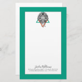 Aztekisches geometrisches Löwe-Porträt | addieren Briefpapier (Vorne/Hinten)