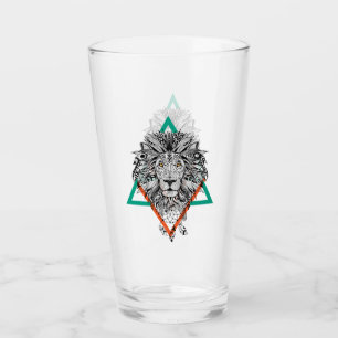 Aztekisches geometrisches Löwe-Porträt Glas