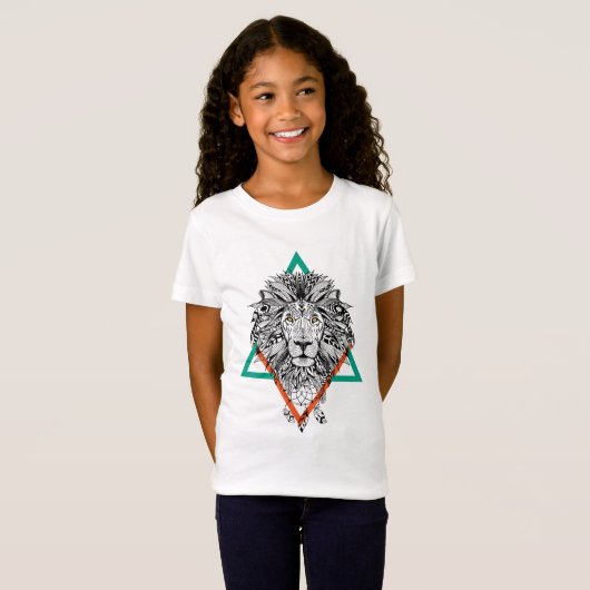 Aztekisches geometrisches Löwe-Porträt T-Shirt (Vorne ganz)