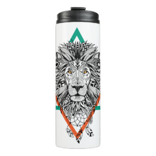 Aztekisches geometrisches Löwe-Porträt Thermosbecher