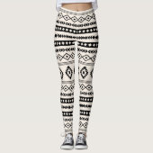 Aztekisches Schwarz-Creme-Mixed-Motive-Muster Leggings (Vorderseite)