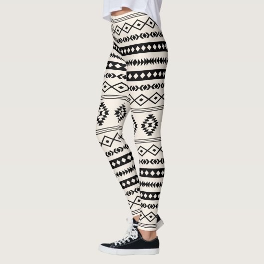 Aztekisches Schwarz-Creme-Mixed-Motive-Muster Leggings (Links)