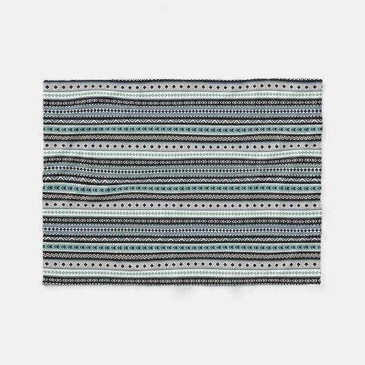 Aztekisches Stammes- Muster-Aqua-Schwarz-Grau Fleecedecke (Vorderseite (Horizontal))