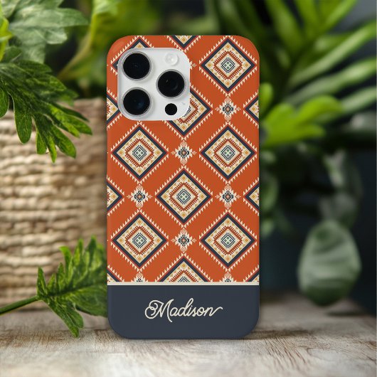 Aztekisches Stammesmuster Rost Blau Personalisier Case-Mate iPhone Hülle