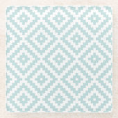 Aztekisches Symbol-Block Ptn Enten-Ei blau u. Weiß Glasuntersetzer (Vorderseite)