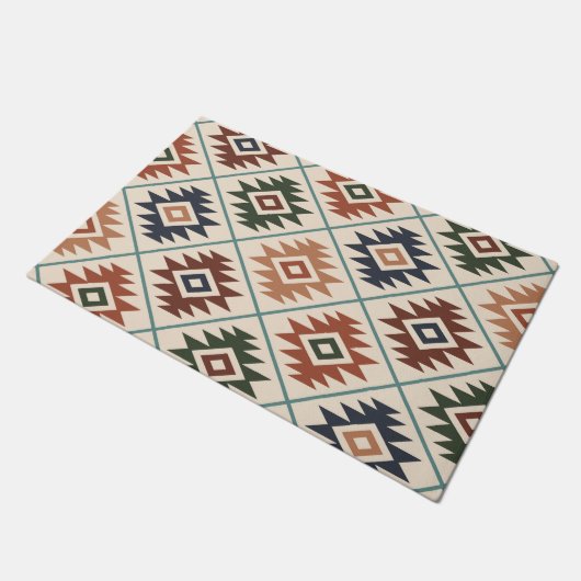 Aztekisches Symbol-stilisierte Muster-Farbmischung Fußmatte (Schrägansicht)