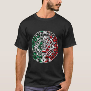 Aztekkalender mit mexikanischen Flaggenfarben für  T-Shirt