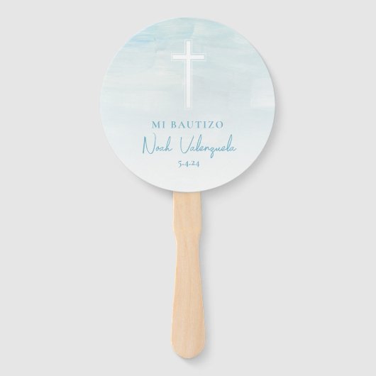 Azul Bautizo Recuerdo Abanico de Mano Hand Fans Fächer (Vorderseite)