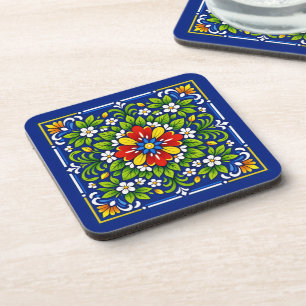 Azul Flor Grande— Mittelmeer-Azulejo Getränkeuntersetzer
