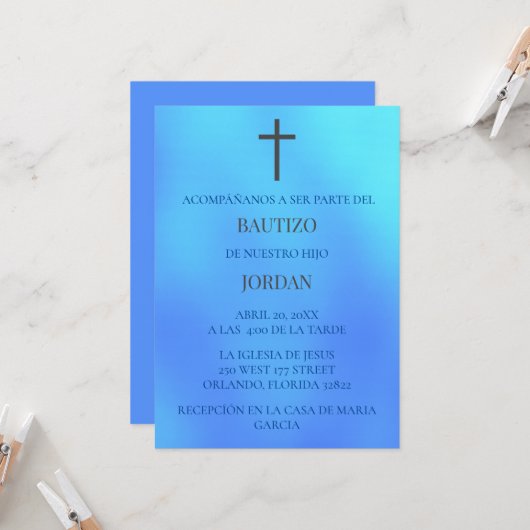 Azul Invitación de bautizo Einladung (Vorderseite/Rückseite Beispiel)