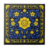 Azul Oro Flor — Florales Azulejo Fliese (Vorderseite)