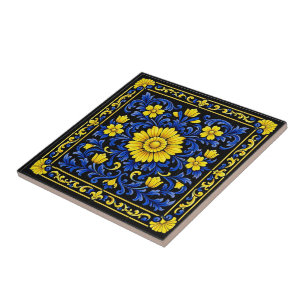 Azul Oro Flor — Florales Azulejo Fliese