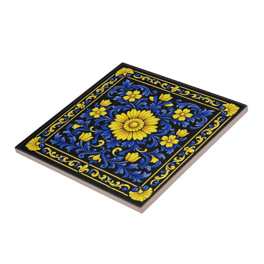 Azul Oro Flor — Florales Azulejo Fliese (Seite)