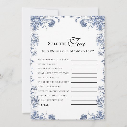  azul presupuesto Bridgerton Bridal Shower Game Einladung (Vorderseite)