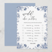  azul presupuesto Bridgerton Bridal Shower Game Einladung (Vorne/Hinten)