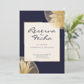 Azul y oro moderna Reserva la fecha Save The Date (Stehend Vorderseite)