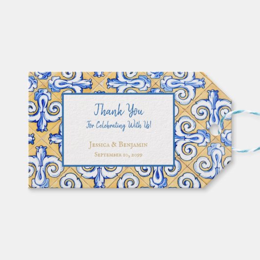 Azulejo Blau, Gelb, Weiß Geschenkanhänger (Vorderseite (Horizontal))