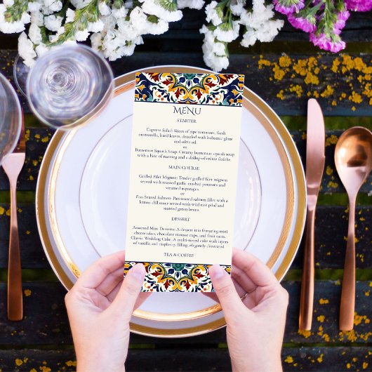 Azulejo Blau-portugiesische Fliesen mediterranes T Menükarte