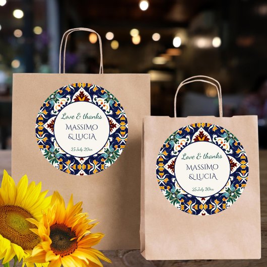 Azulejo Blau Portugiesischer Mittelmeer-Gefallen Runder Aufkleber