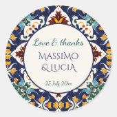 Azulejo Blau Portugiesischer Mittelmeer-Gefallen Runder Aufkleber (Vorderseite)