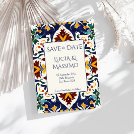 Azulejo Blau Portugiesisches Mittelmeer verziert Save The Date