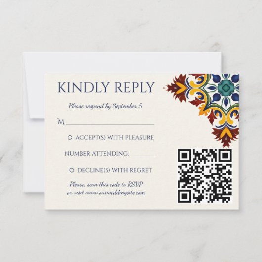 Azulejo Blau RSVP Karte (Vorderseite)