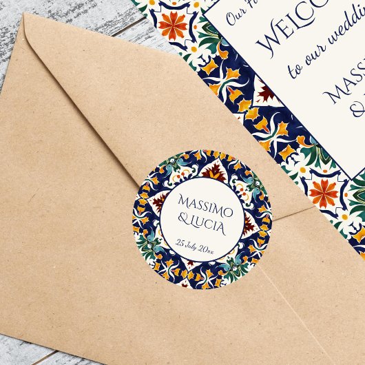 Azulejo Blau Runder Aufkleber