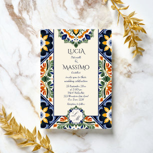 Azulejo Blau Talavera Vintage Mexikanische Hochzei Einladung