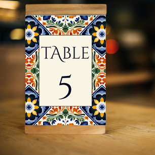 Azulejo Blau Talavera Vintage Mexikanische Hochzei Tischnummer