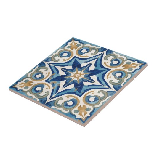 Azulejo Blau- und Beige-Mosaik Vintage-Massenware Fliese (Seite)