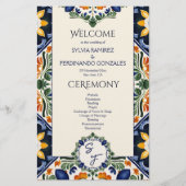Azulejo-blaue Talavera-mexikanische Hochzeitsprogr (Vorderseite)