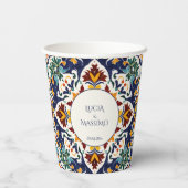 Azulejo Blauer Mittelmeertraum gedruckt Pappbecher (Rückseite)