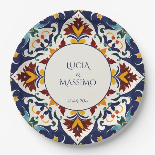 Azulejo Blauer Mittelmeertraum gedruckt Pappteller (Vorderseite)