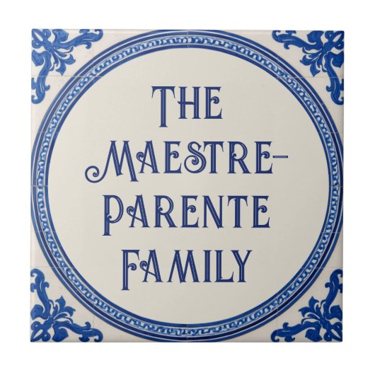 Azulejo Blue Custom House Name Plate Plaque Sign Fliese (Vorderseite)