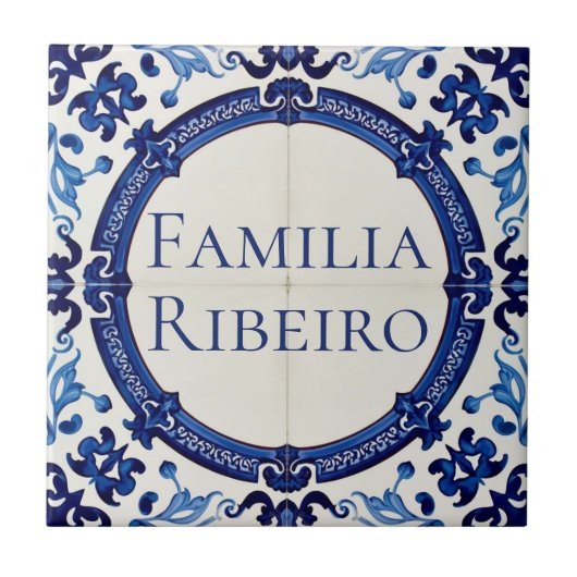 Azulejo Blue Custom House Name Plate Plaque Sign Fliese (Vorderseite)