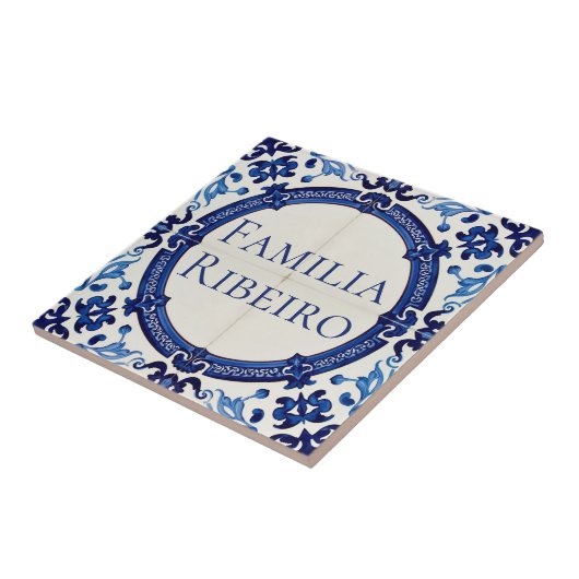 Azulejo Blue Custom House Name Plate Plaque Sign Fliese (Seite)