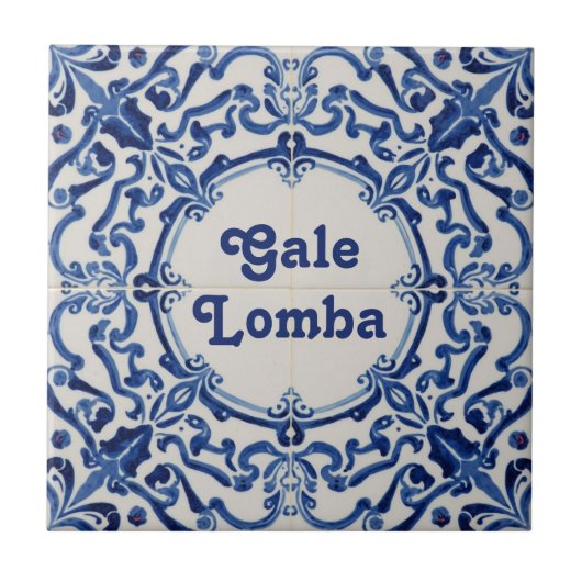 Azulejo Blue Custom House Name Plate Plaque Sign Fliese (Vorderseite)