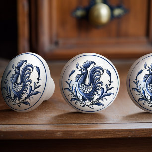 Azulejo Blue Galo de Barcelos Rooster Animal Keramikknauf