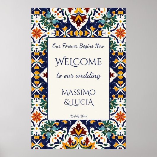 Azulejo blue Portugiesisches Mittelmeer Poster (Vorne)