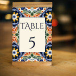 Azulejo blue Talavera Vintage mexikanische Hochzei Tischnummer<br><div class="desc">Azulejo blau Portugiesisch Talavera Fliesen Vintag mexikanische Hochzeitskarten Tischnummer Karten,  mediterrane verziert Talavera Fliesen Muster Hochzeitstisch Karten Hacienda Stil Hochzeitstisch Dekoration Tisch Tisch</div>