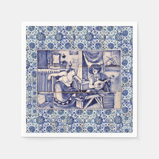 Azulejo Blue Tile Cocktail Napkins Serviette (Vorderseite)