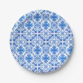 Azulejo Blue & White Mediterranean Tiles Pattern Pappteller (Vorderseite)