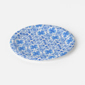 Azulejo Blue & White Mediterranean Tiles Pattern Pappteller (Schrägansicht)