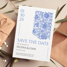 Azulejo Chinoserie Blue Floral Save the Date