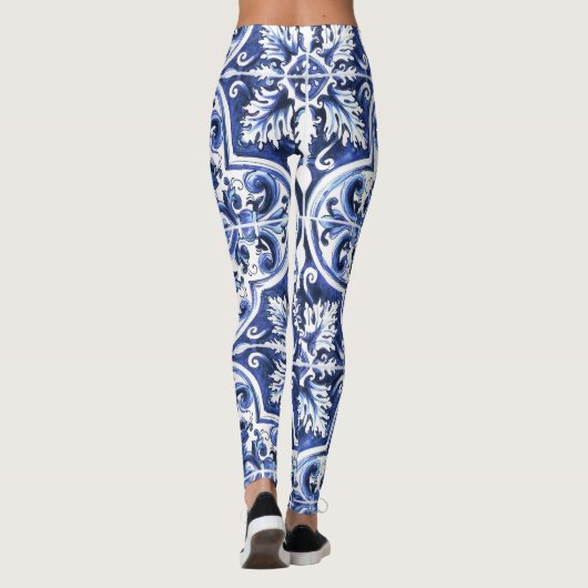 Azulejo Dolce Tile Pattern Leggings Blue Keramik (Rückseite)